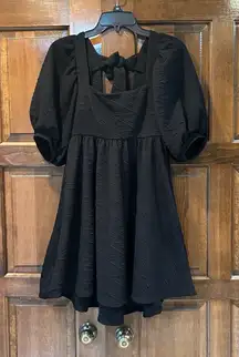 Free People Violet Mini Dress In Black Size XS Puff Sleeve Tie Back