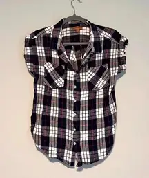 JACHS  girlfriend Plaid Button Up Shirt Womens Medium Short Sleeve