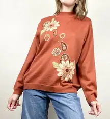 Vintage Orange Paisley Floral Mockneck Sweater