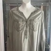 Express Women's Utility Shirtdress Roll Tab Long Sleeves Faded Green Olive Sz XS