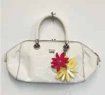 Gently Used Guess Off-White‎ Logo Handbag with Sling Strap and Flower Accents