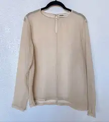 Weekday Sheer Cream Gold Crewneck Blouse Size Small