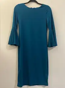 Calvin Klein  Belle Sleeve Crew Neck Dress in Teal Blue - 4