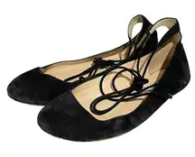 Karl Lagerfeld Paris Size 9.5 Black Larose Suede Leather Ankle Lace-Up‎ Flats