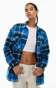 Aritzia Tna Prospect Shirt Jacket Sherpa Lined Blue Plaid