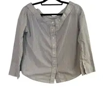 VETTA Women's Blue White‎ Stripe V-Neck Blouse Off Shoulder Small