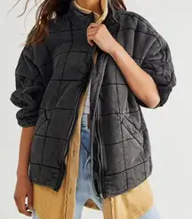 Free People Dolman Quilted Knit Jacket Black Slouchy Oversized Full Zip Size L