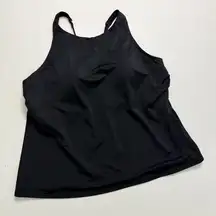 Lands End Tankini Swim Top Shelf Bra Lightly Padded Criss Cross Halter Black