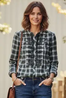 J Crew Embellished Button-Up Shirt in Forest Tartan Glen Plaid Size Small NWOT