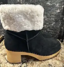 Mia Jildie Clogs Suede Ankle Boots Sheepskin Wood Size 10M~Black Leather NEW