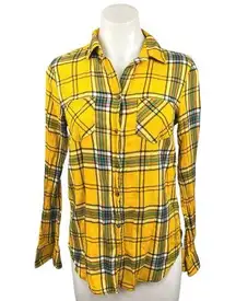 Merona Yellow 100% Cotton Collared Long Sleeve Button Down Shirt Top Size XS