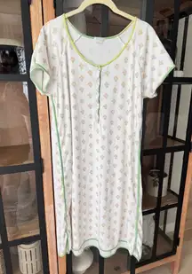 LAKE Pajamas block print nightgown dress floral sage henley short sleeve pima