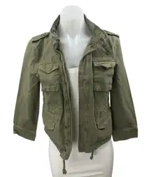 Zara Women's Army Green Zip Up Long Sleeve Cropped Bomber Cargo Jacket Size S