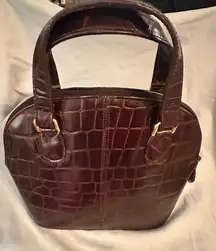 Lord & Taylor Vintage Crocodile Embossed Leather Burgundy  Hand Bag.