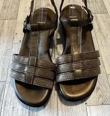 SAS Tripad Comfort Capri Bronze Leather Snake Print  T-Strap Sandals Shoes 8.5M