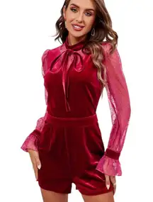 NWT Endless Rose Velvet and Lace Romper Wine Size S