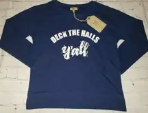 Nwt True Craft Women's  “Deck the Halls Y’All” Navy Sweatshirt Size XS