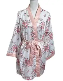 Morgan Lane Allie Floral Print Charmeuse Robe In Blush Lightweight Women’s S/M