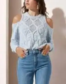 ASTR The Label Sweater Womens Small Marvista Light Blue Cold Shoulder Cable Knit