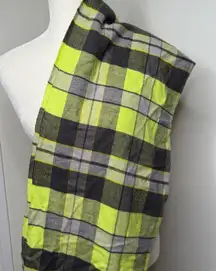 Gap Plaid Blanket Scarf Wrap w/ Fringe Gray Neon Green 84” by 24” Acrylic Unisex