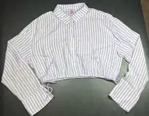 Savage x Fenty Size L Coastal Stripe Woven Voile Sleep Purple & White Crop Shirt