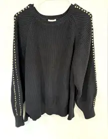 Joie Daxton Studded Cotton Cashmere Black Crewneck Sweater L