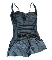 Venus Swim One Piece Swimsuit Dress Women’s Size 12 Black Skirt Molded Cups