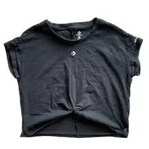 Converse Knot Front Black Cotton Cropped Short Sleeve T-Shirt Small