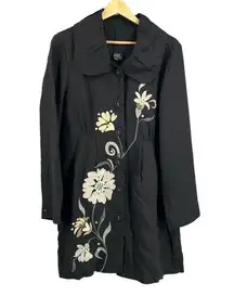 Covelo Jacket Linen Black Floral Embroidery 5 Button Peter Pan Collar Size 10