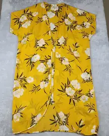 Midnight Sky Kimono Cardigan Womens Size 1X Yellow Floral Chiffon Midi Duster
