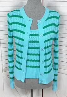 Talbots Textured Knit Striped Button Up Cardigan Sweater Tank Top Set XS
