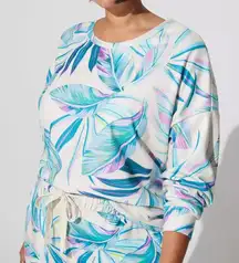 Torrid Terry Cloth Long‎ Sleeve Beach Leaves Sweatshirt Multi Purple Green 4 4X