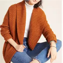 Anthropologie Denise Textured Cardigan Burnt Orange Oversized Knit Sweater Small