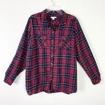 DB Bressbarn Black & Red Plaid Long Sleeve Button Up Shirt Size 2X