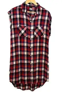 KAVU  Women’s Makayla Blue Red Plaid Outdoor Short Sleeve Mini Shirt Dress