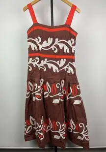 Vintage Marc Jacobs Brown Appliqué Couture Hippie Midi Sleeveless Dress