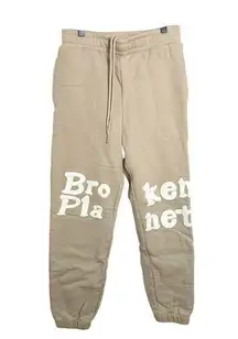 Broken Planet Market Jogger Sweatpants Beige Logo Drawstring Waist Size XS