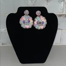 Iridescent Floral Statement Earrings