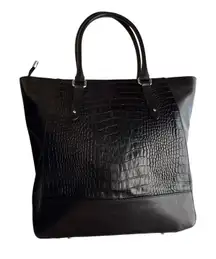 Decadent Copenhagen Large Leather Top Handle Work Tote in Black