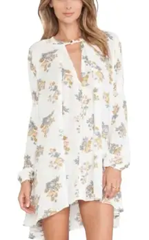 Free People Swing Tunic Crepe Long Sleeve Dress White Gardenia Size Large Boho