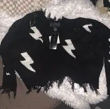 Black & White Lightning Bolt Cropped Sweater M NWT