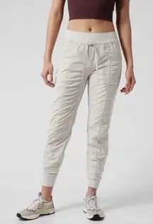 Athleta Women's Attitude II Pant 12 Ruched Leg Joggers Beige Athleisure Workout