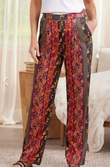 SOFT SURROUNDINGS Curio Wide Leg Full Length Floral Print Pants Size L NEW