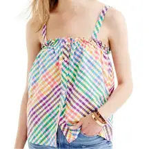 J. Crew Ruffled Rainbow Gingham Check Button Front Tank Top Size 10