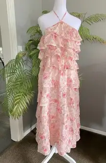 Winston White Tara dress Pink floral ruffle tiered maxi Dress Cottagecore Small