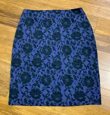 Y2K Express‎ Stretch Black Floral Lace Print Purple Pencil Skirt High Rise Mini