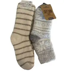 LOT Womens Socks Gray/White Cozy Cabin + Worlds Softest Aloe Infused Crew Comfy