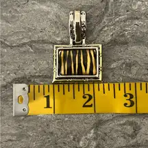 VTG Estate Tiger Stripes Animal Print Silver Gold Tone Wide Barrel Heavy Pendant