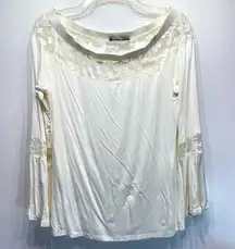 Cream Boho Knit and Lace Top YOINS Your Inspiration Bell Sleeves Prairie Hippie