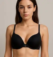 THE T-SHIRT Pointelle Logo Perfect Shape Push-Up Bra Black 34C Goth Grunge Bike